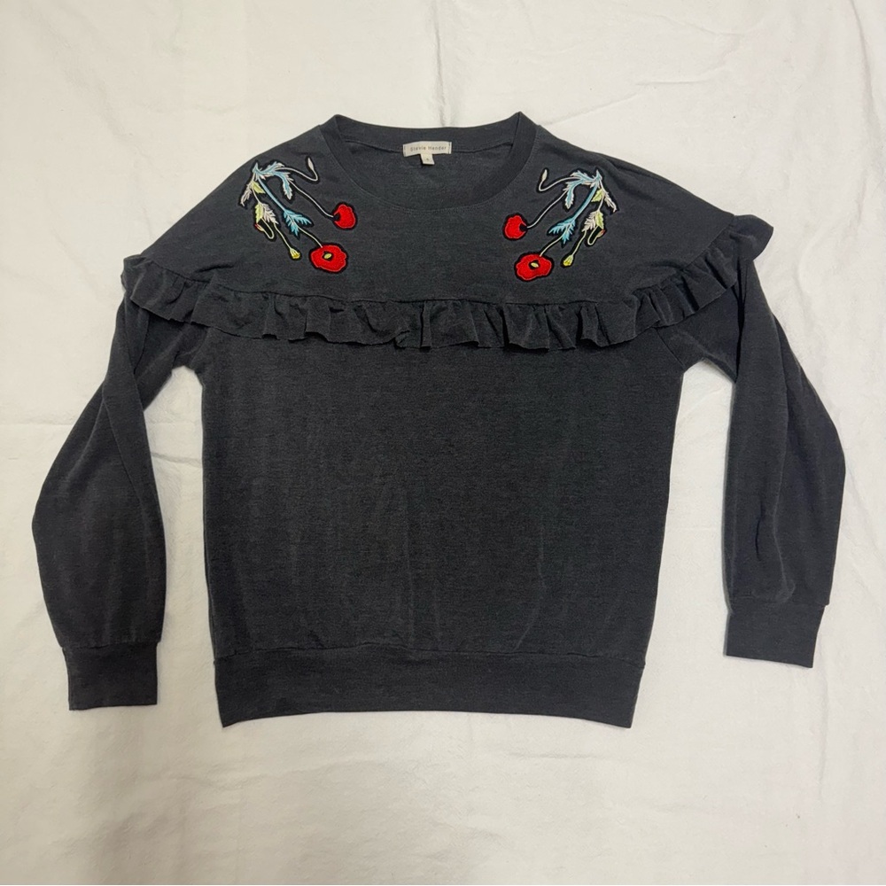 Stevie Hender Women’s Charcoal Sweater with Floral Accents